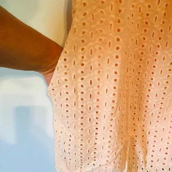 Eyelet Lace Peach Romper Dress with Cap Sleeves - Picture 6 of 10